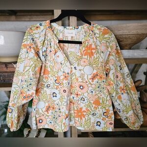 Cleobella Galena Blouse Retro Floral Organic Cotton Size XS